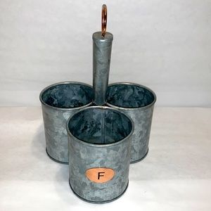 Farmhouse metal kitchen utensils/cutlery holder silver and copper